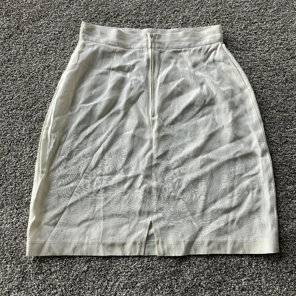 Vintage Skirt Girls 7-8 White Jacquard Straight Knee Length Zip Back Slit Party